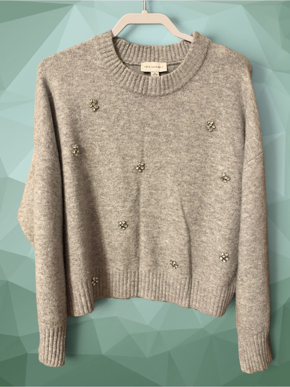 Free Assembly Gray Rhinestone Embellished Sweater Size Medium Mock Neck Sparkle